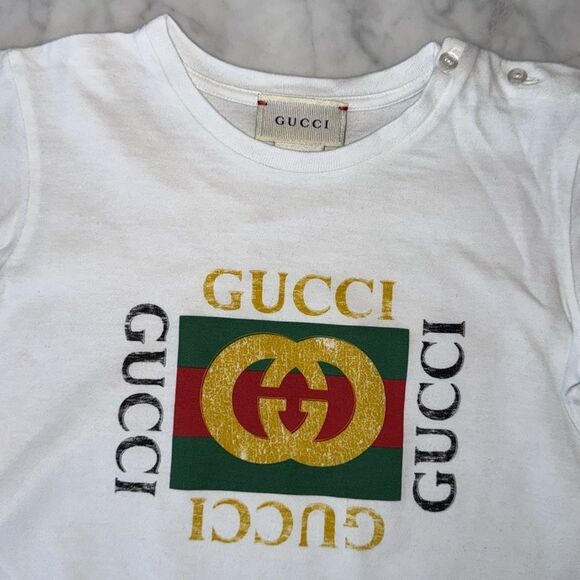Gucci White and Green Short Sleeve Tees 36M - Picture 3 of 8